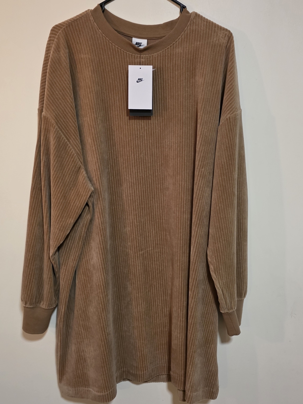 Nike Oversized Corduroy Long Sleeve Dress — Camel Brown